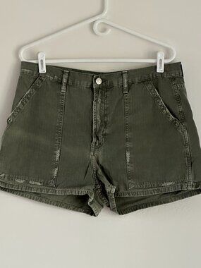 Zara Olive Green Distressed Twill shorts size 12